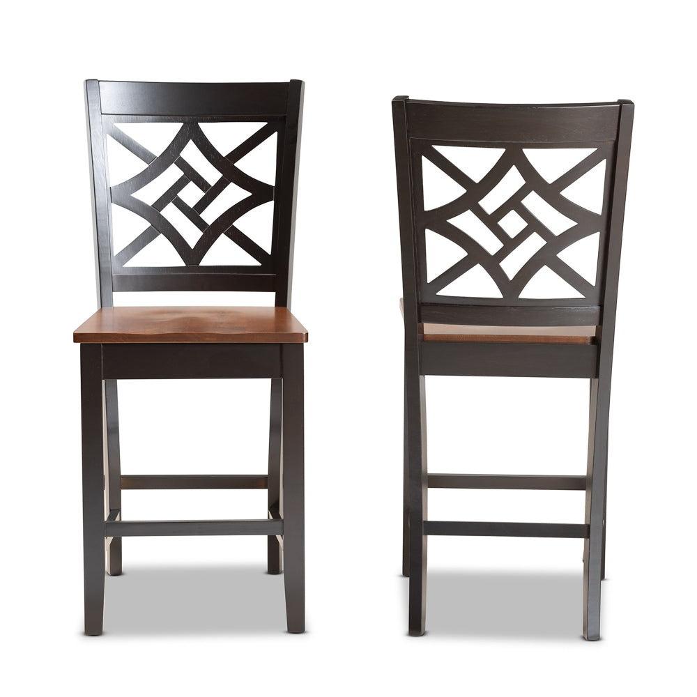 Nicolette Modern and Contemporary Two-Tone Dark Brown and Walnut Brown Finished Wood 2-Piece Counter Stool Set