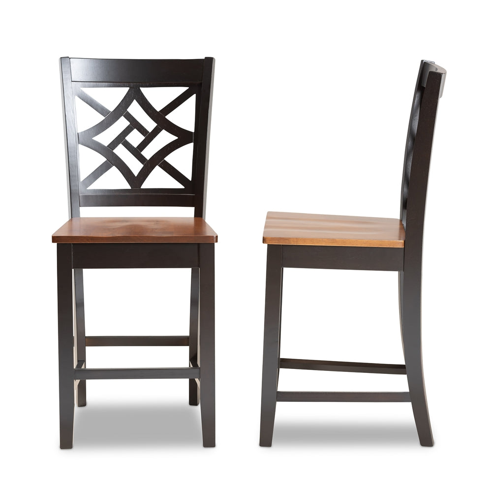 Nicolette Modern and Contemporary Two-Tone Dark Brown and Walnut Brown Finished Wood 2-Piece Counter Stool Set