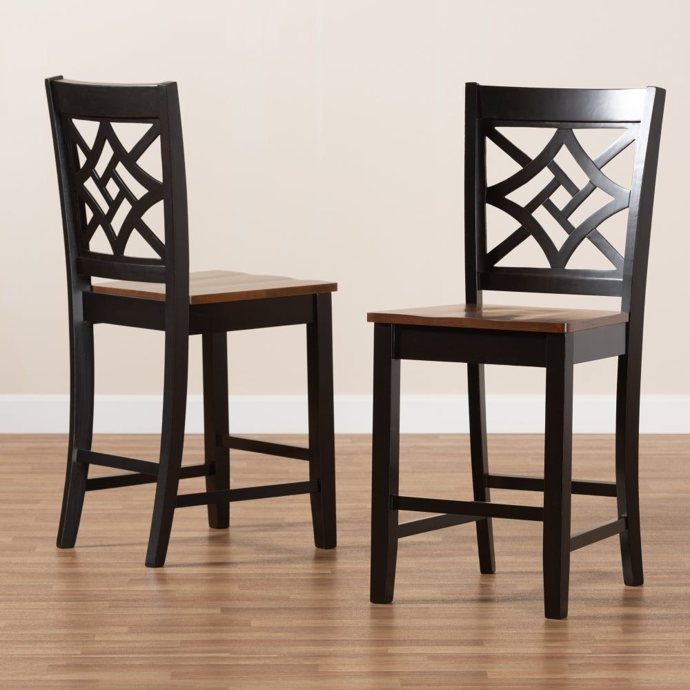 Nicolette Modern and Contemporary Two-Tone Dark Brown and Walnut Brown Finished Wood 2-Piece Counter Stool Set
