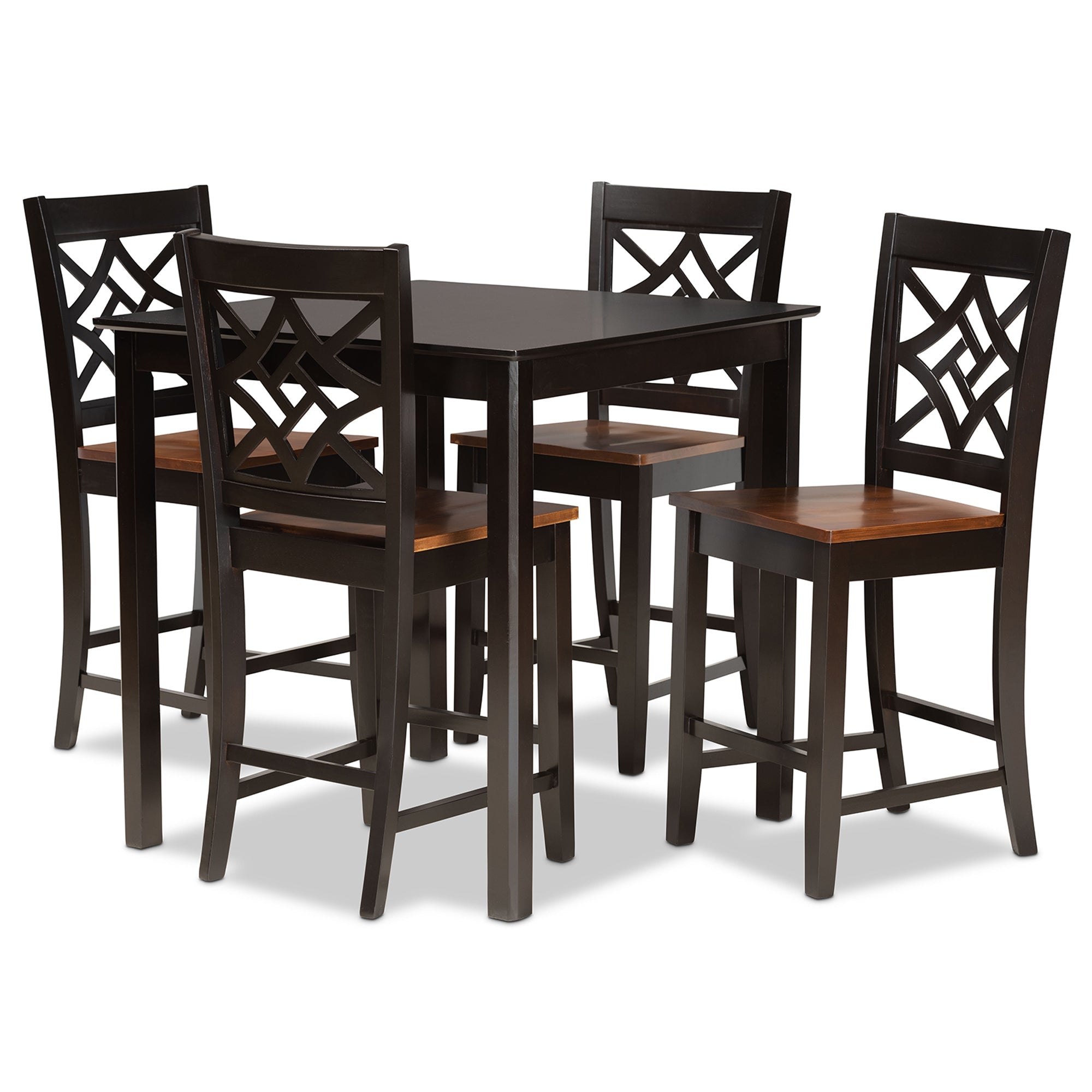 Nicolette Modern and Contemporary Two-Tone Dark Brown and Walnut Brown Finished Wood 5-Piece Pub Set