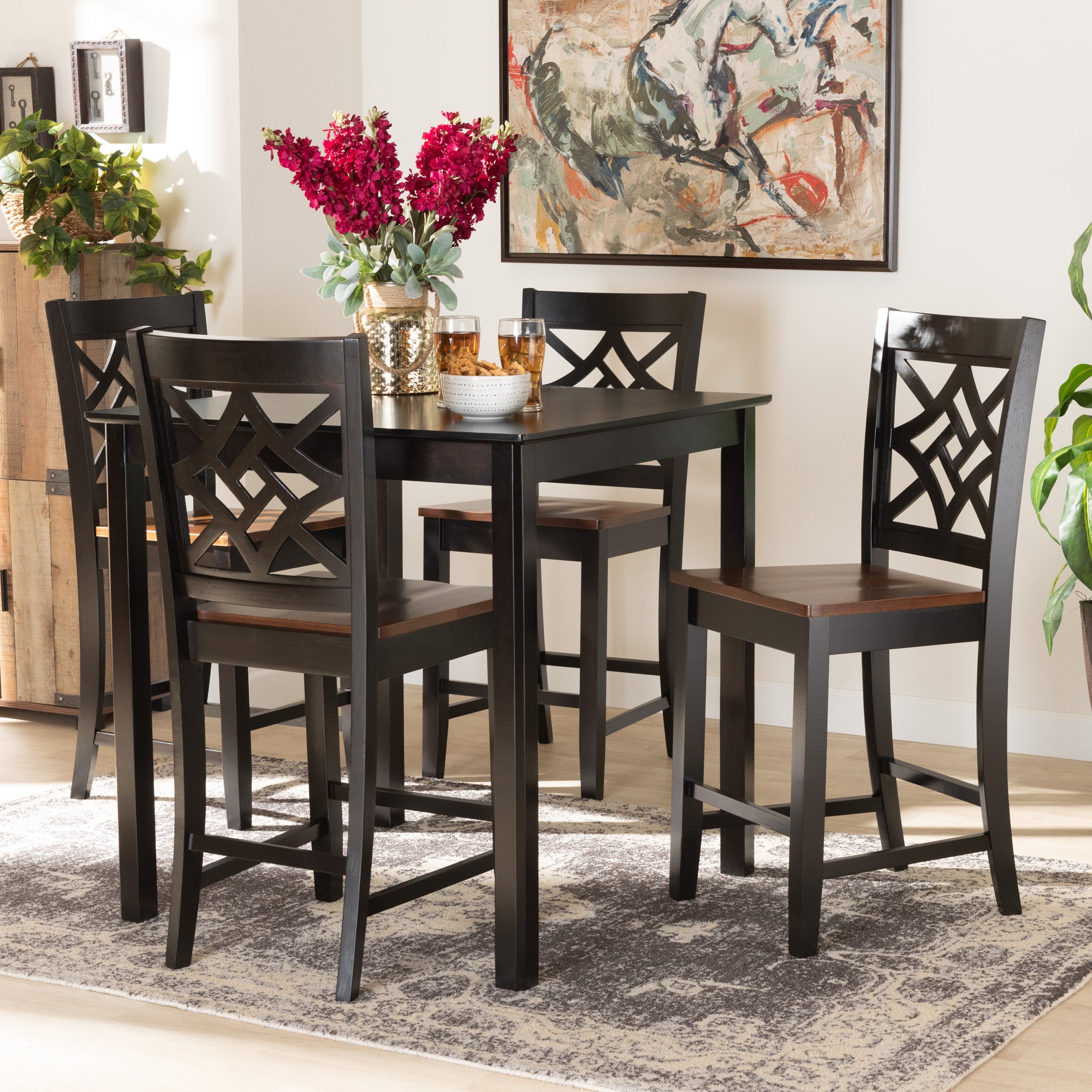 Nicolette Modern and Contemporary Two-Tone Dark Brown and Walnut Brown Finished Wood 5-Piece Pub Set