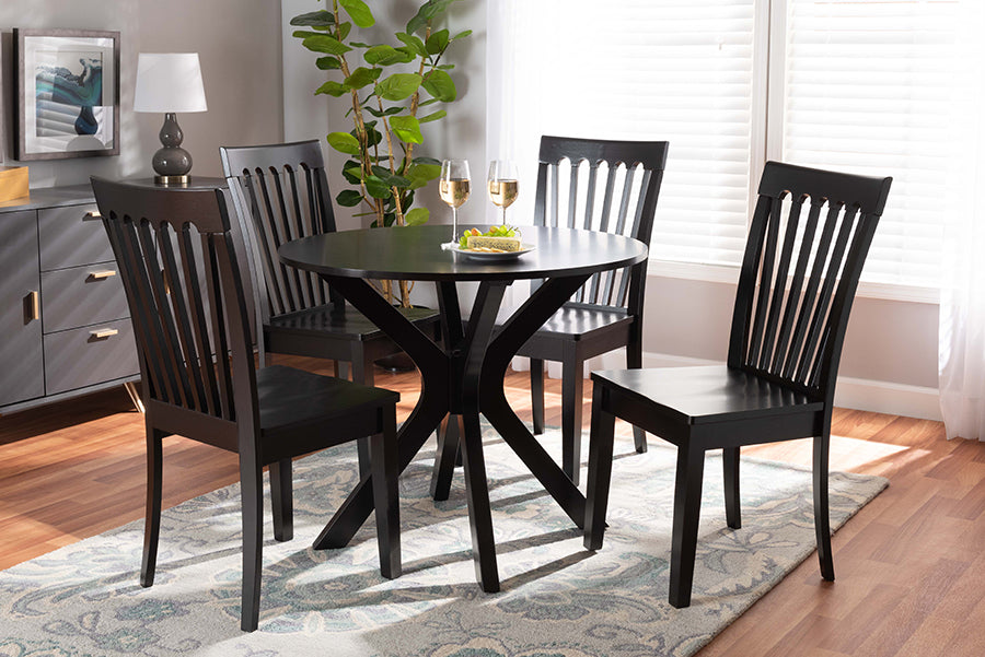 Zora Modern and Contemporary Dark Brown Finished Wood 5-Piece Dining Set