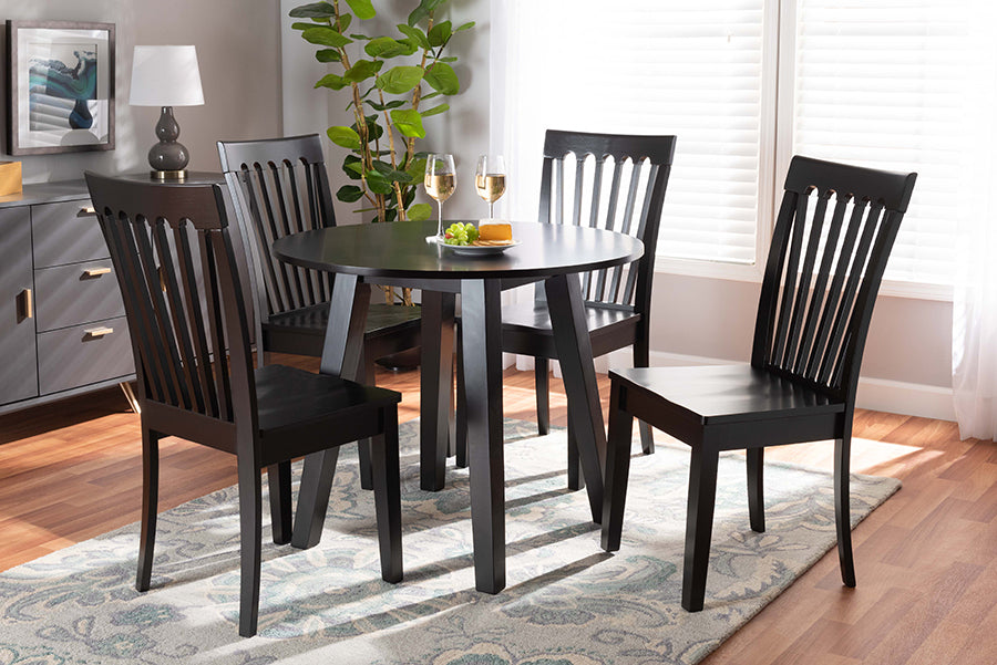 Zala Modern and Contemporary Dark Brown Finished Wood 5-Piece Dining Set