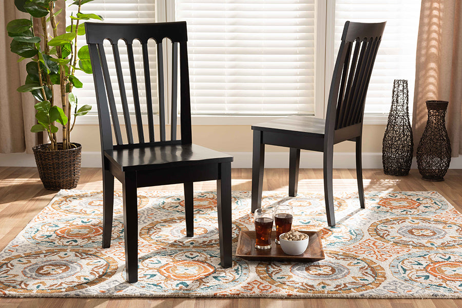 Minette Modern and Contemporary Transitional Dark Brown Finished Wood 2-Piece Dining Chair Set