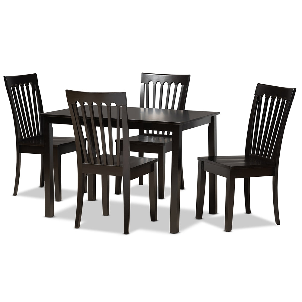 Erion Modern and Contemporary Dark Brown Finished Wood 5-Piece Dining Set