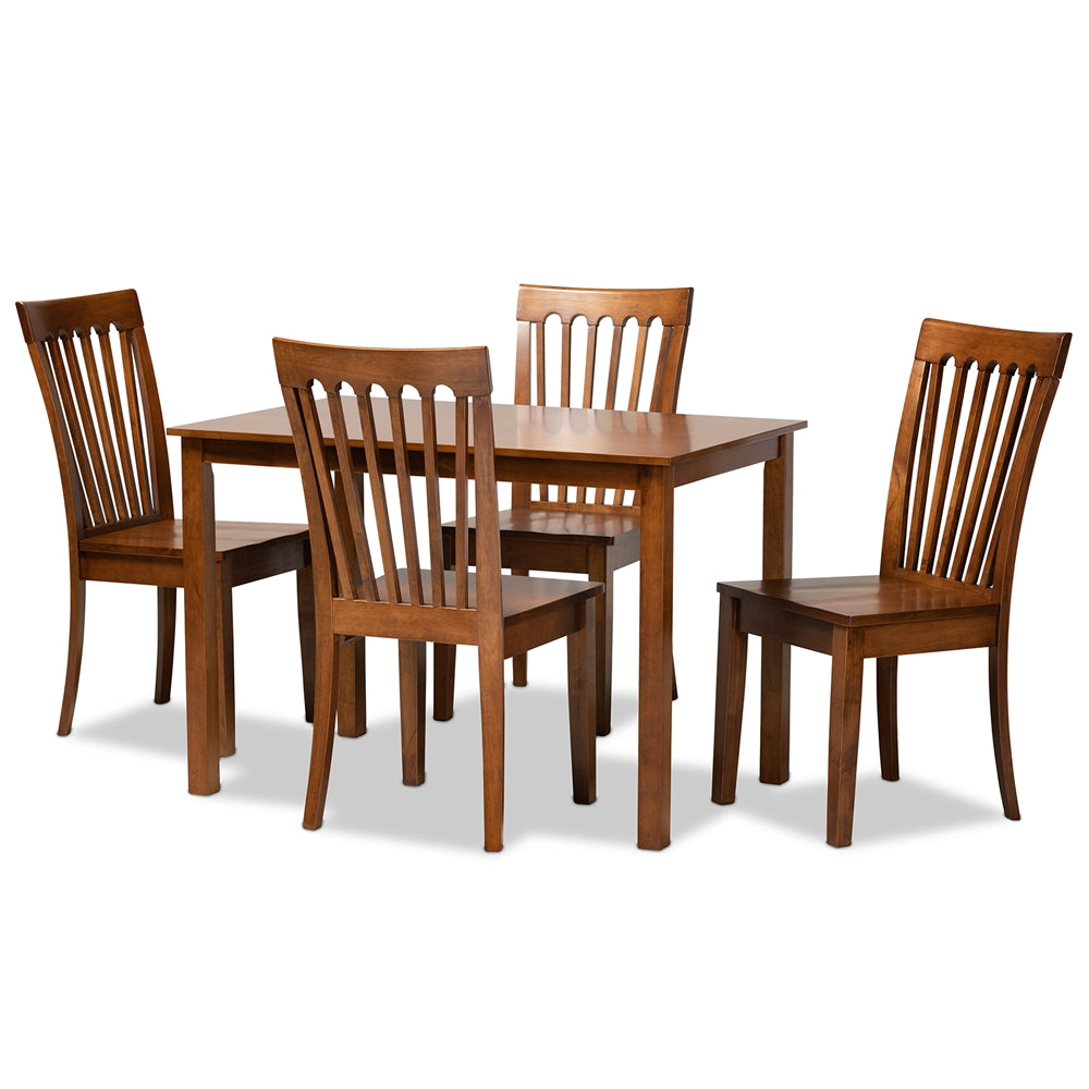 Erion Modern and Contemporary Walnut Brown Finished Wood 5-Piece Dining Set