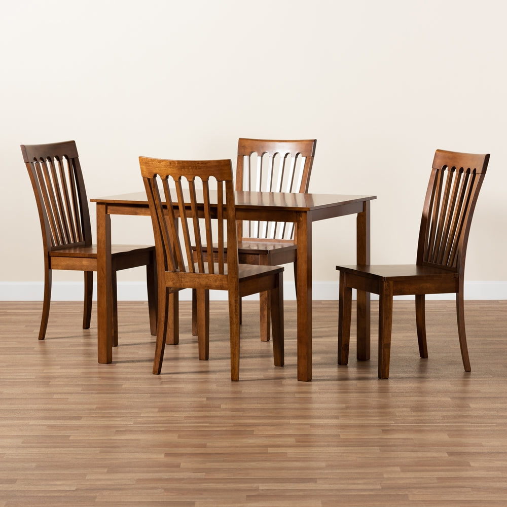Erion Modern and Contemporary Walnut Brown Finished Wood 5-Piece Dining Set