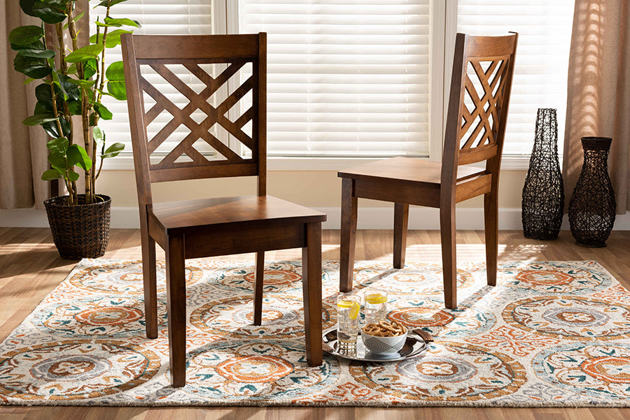 Caron Modern and Contemporary Transitional Walnut Brown Finished Wood 2-Piece Dining Chair Set