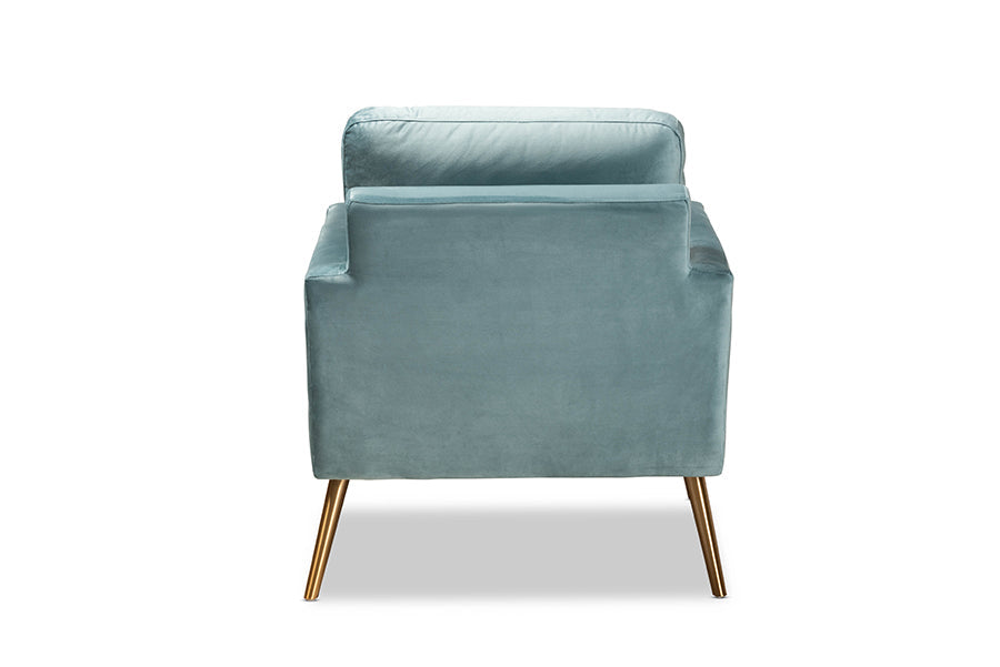 Leland and Light Blue Velvet Fabric Upholstered and Gold Finished Armchair