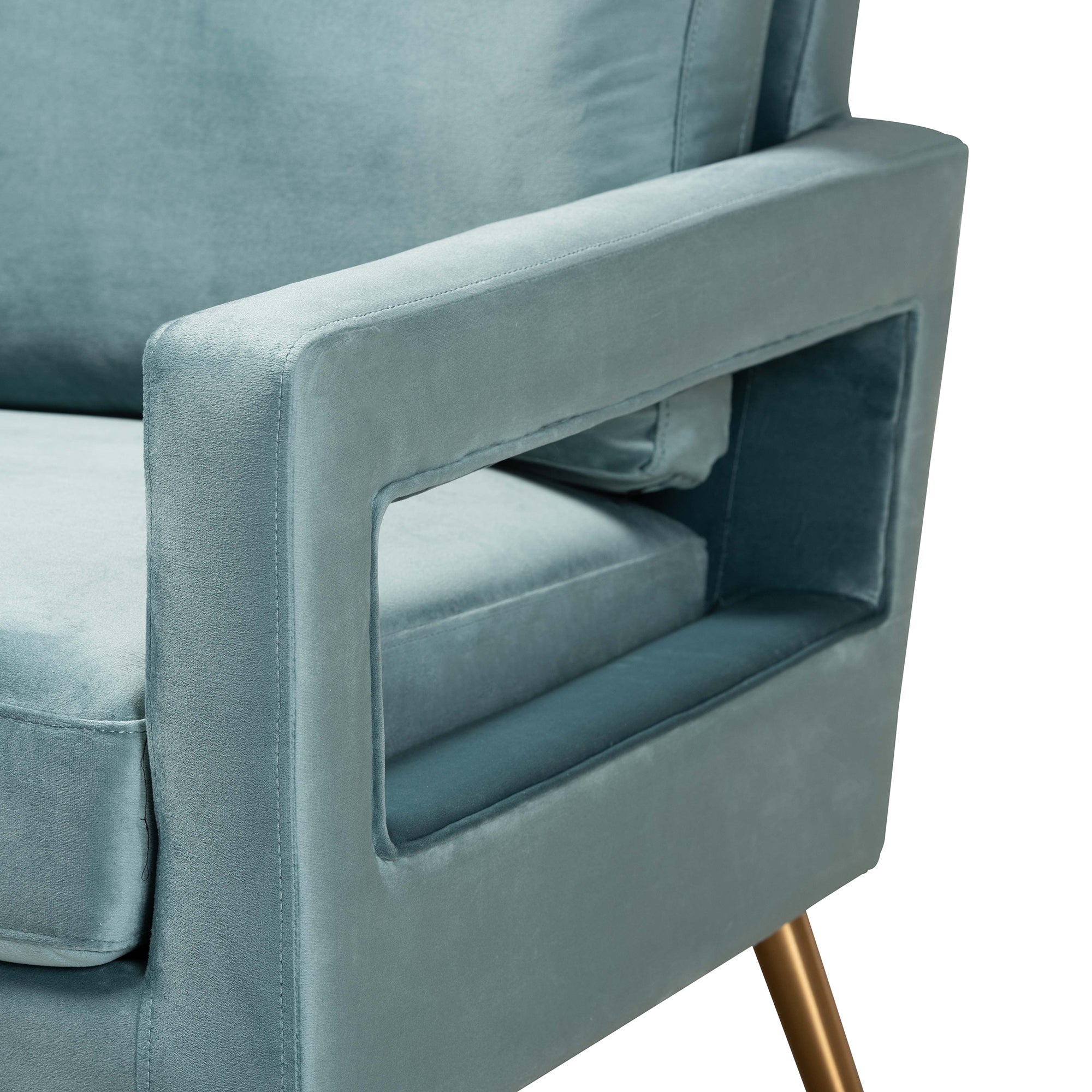 Leland and Light Blue Velvet Fabric Upholstered and Gold Finished Armchair