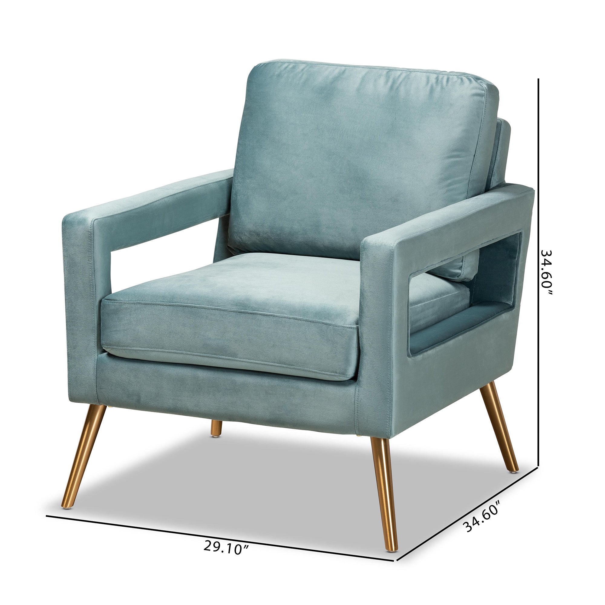 Leland and Light Blue Velvet Fabric Upholstered and Gold Finished Armchair
