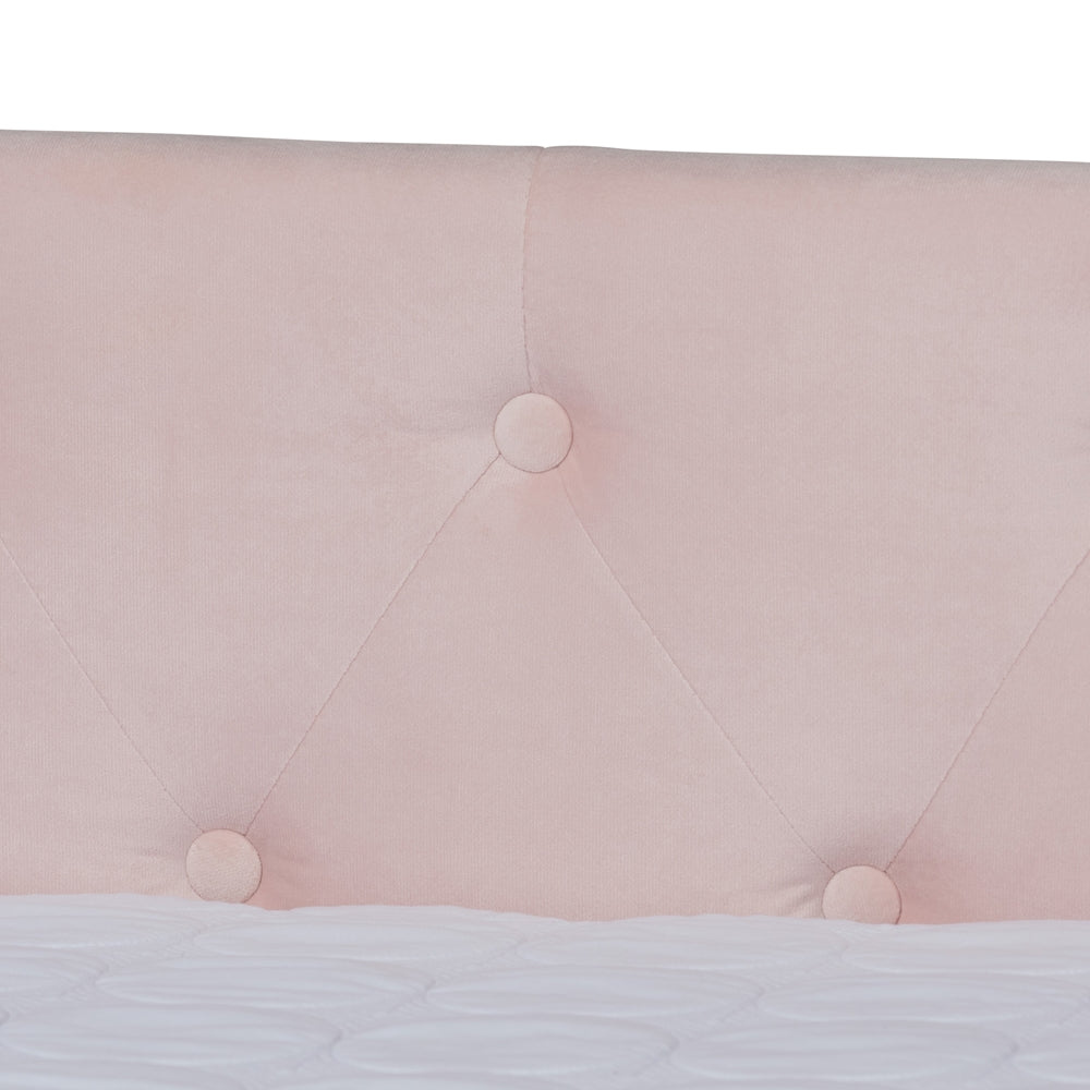 Larkin Pink Velvet Fabric Upholstered Queen Size Daybed with Trundle