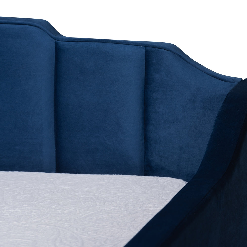 Lennon Navy Blue Velvet Fabric Upholstered Twin Size Daybed With Trundle