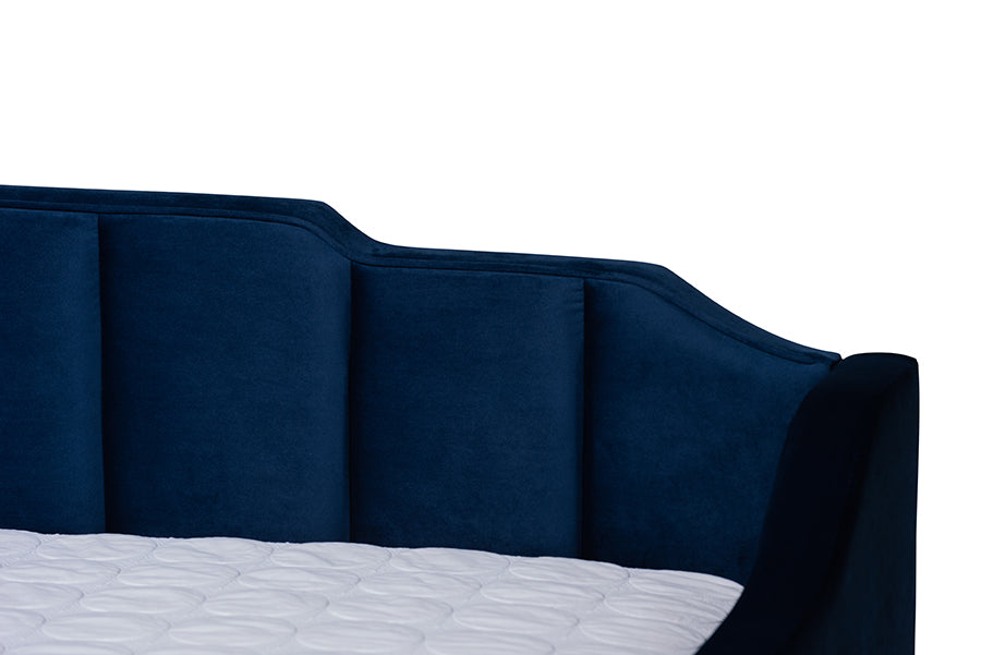 Lennon Navy Blue Velvet Fabric Upholstered Full Size Daybed with Trundle