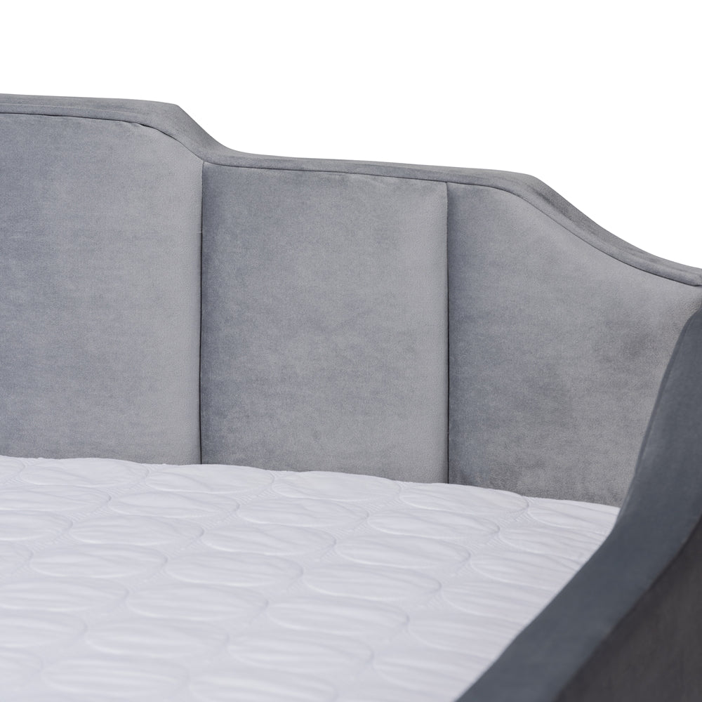 Lennon Modern and Contemporary Grey Velvet Fabric Upholstered Full Size Daybed with Trundle