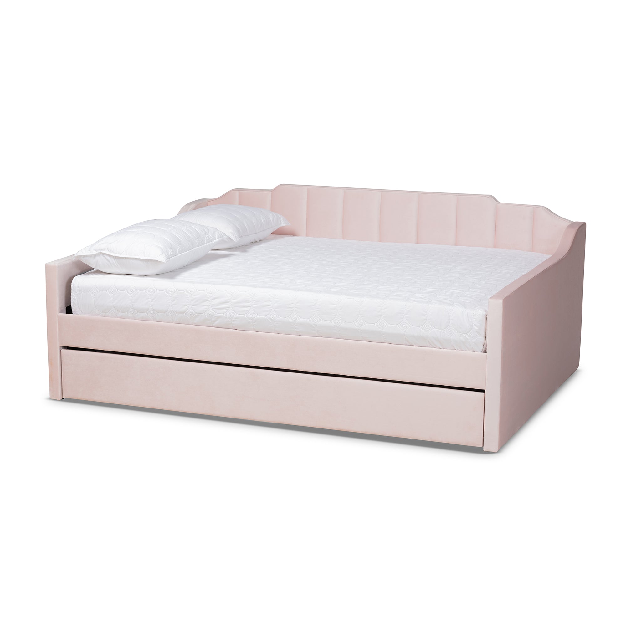 Lennon Modern and Contemporary Pink Velvet Fabric Upholstered Full Size Daybed with Trundle