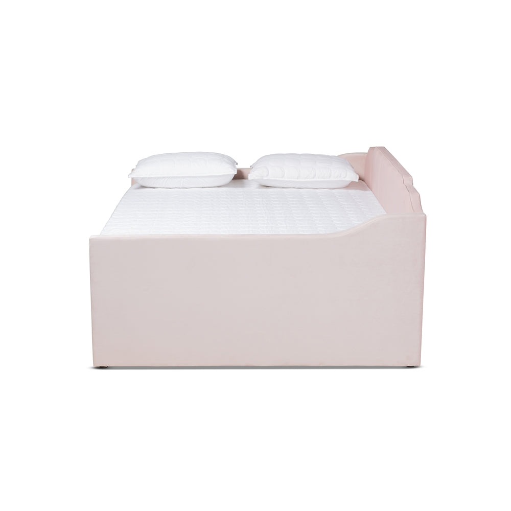 Lennon Modern and Contemporary Pink Velvet Fabric Upholstered Full Size Daybed with Trundle