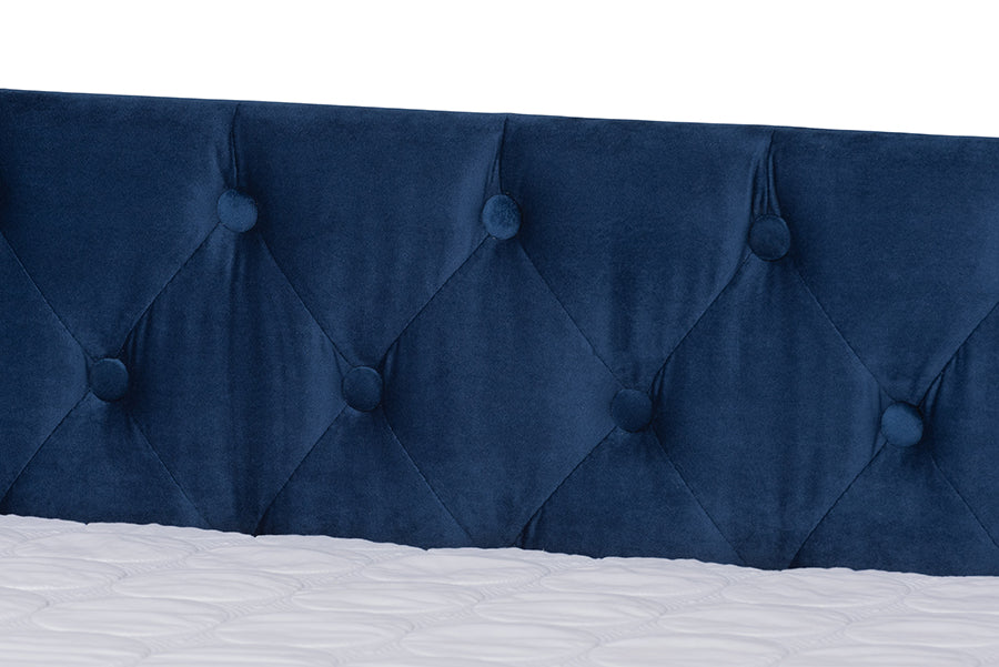 Raphael Modern and Contemporary Navy Blue Velvet Fabric Upholstered Queen Size Daybed with Trundle