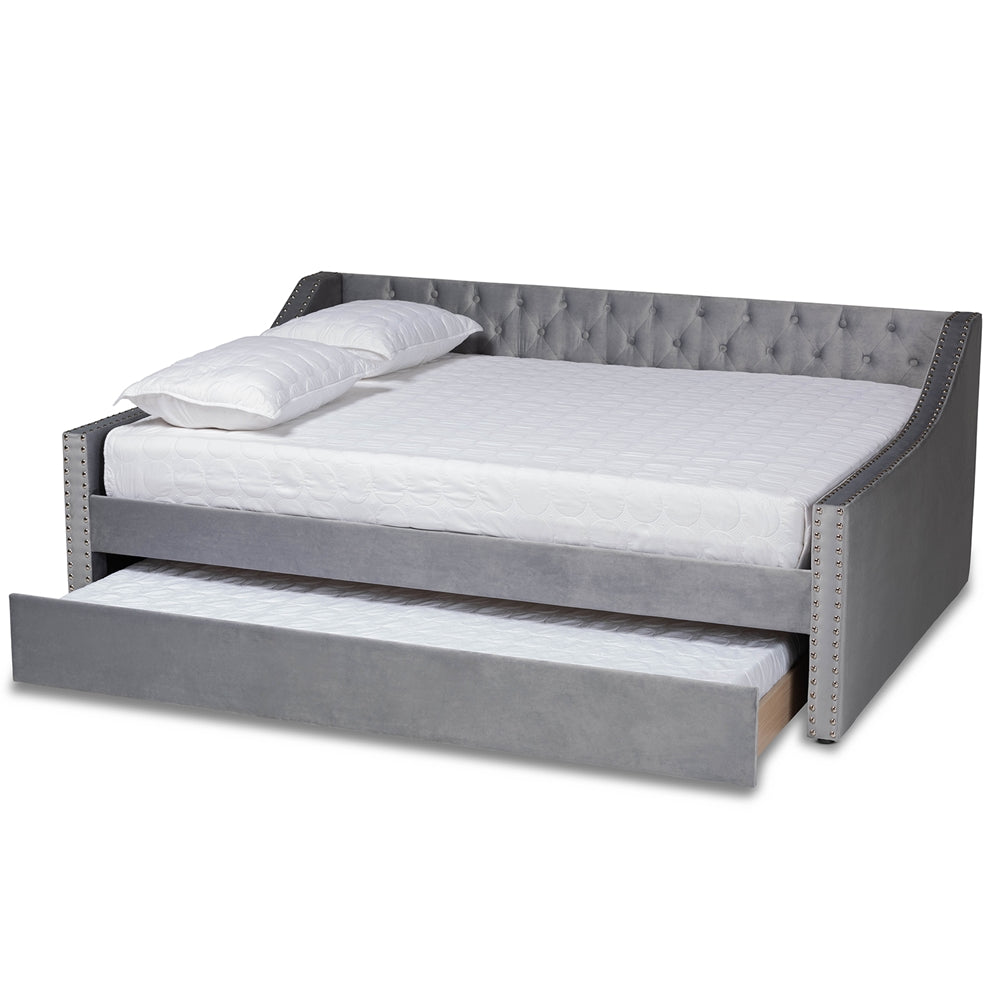 Raphael Pink Velvet Fabric Upholstered Full Size Daybed with Trundle