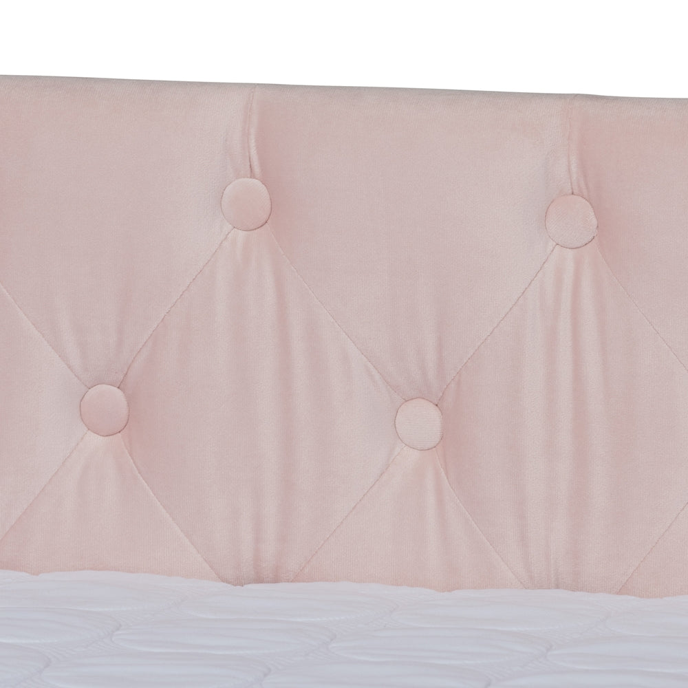 Raphael Pink Velvet Fabric Upholstered Full Size Daybed with Trundle