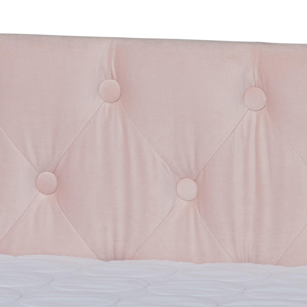 Raphael Pink Velvet Fabric Upholstered Full Size Daybed with Trundle