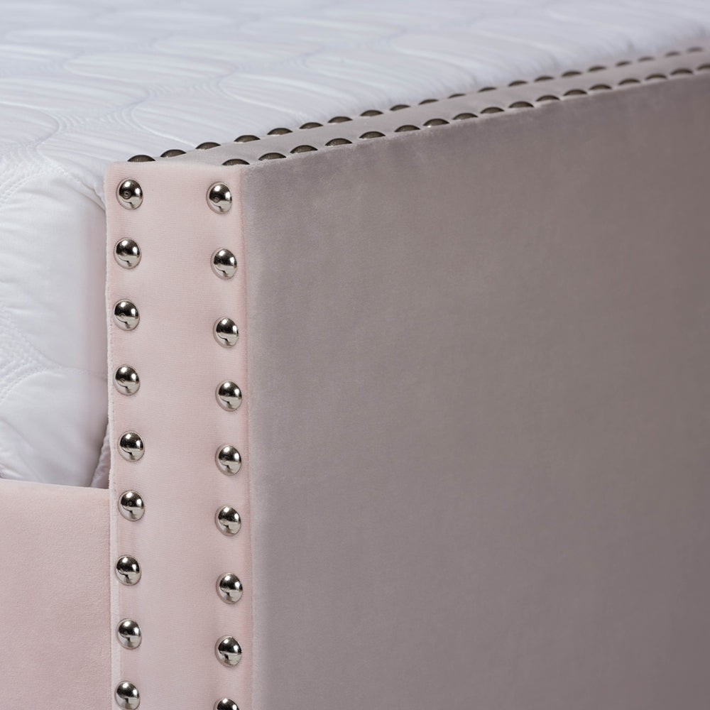 Raphael Pink Velvet Fabric Upholstered Full Size Daybed with Trundle