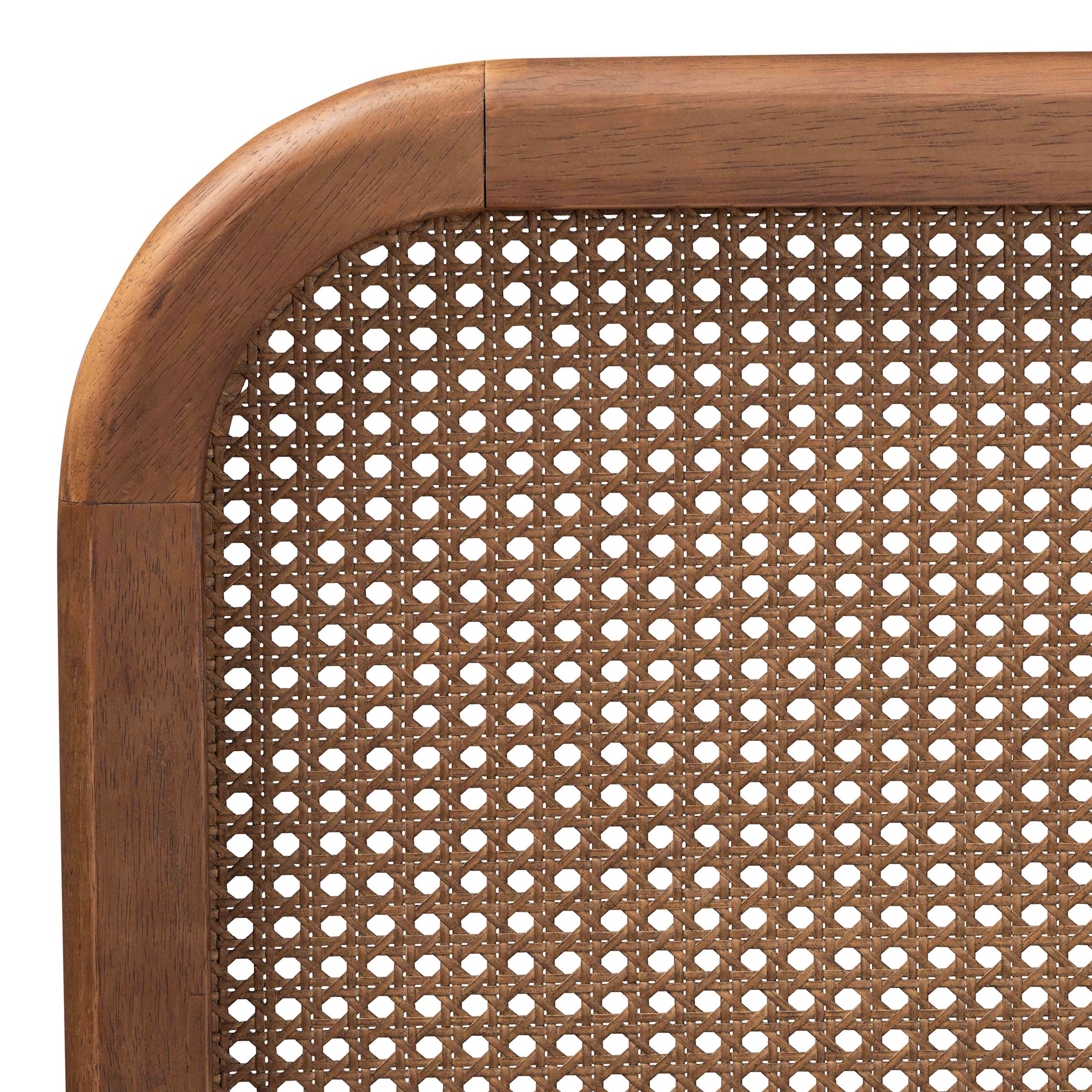 Elston Mid-Century Modern Walnut Brown Finished Wood and Synthetic Rattan Queen Size Platform Bed