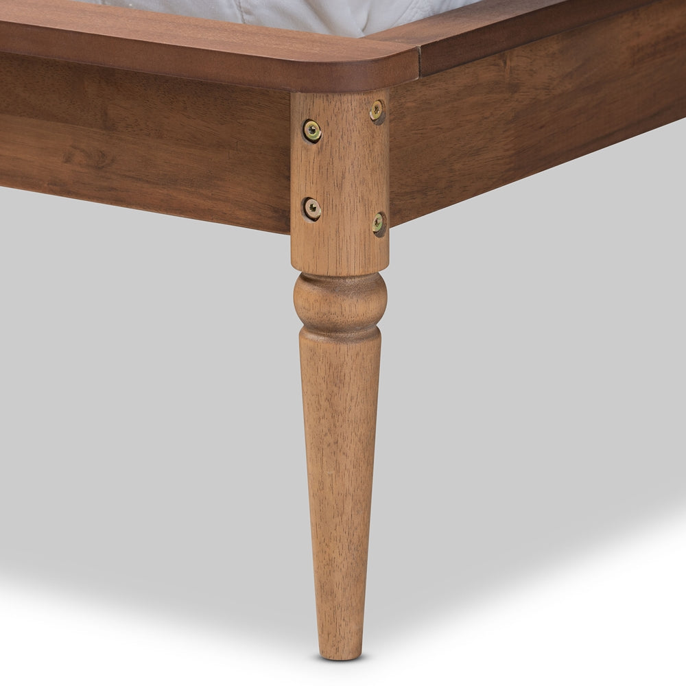 Argus Queen Wood Platform Bed – Modern Transitional Walnut Brown with Rattan Headboard