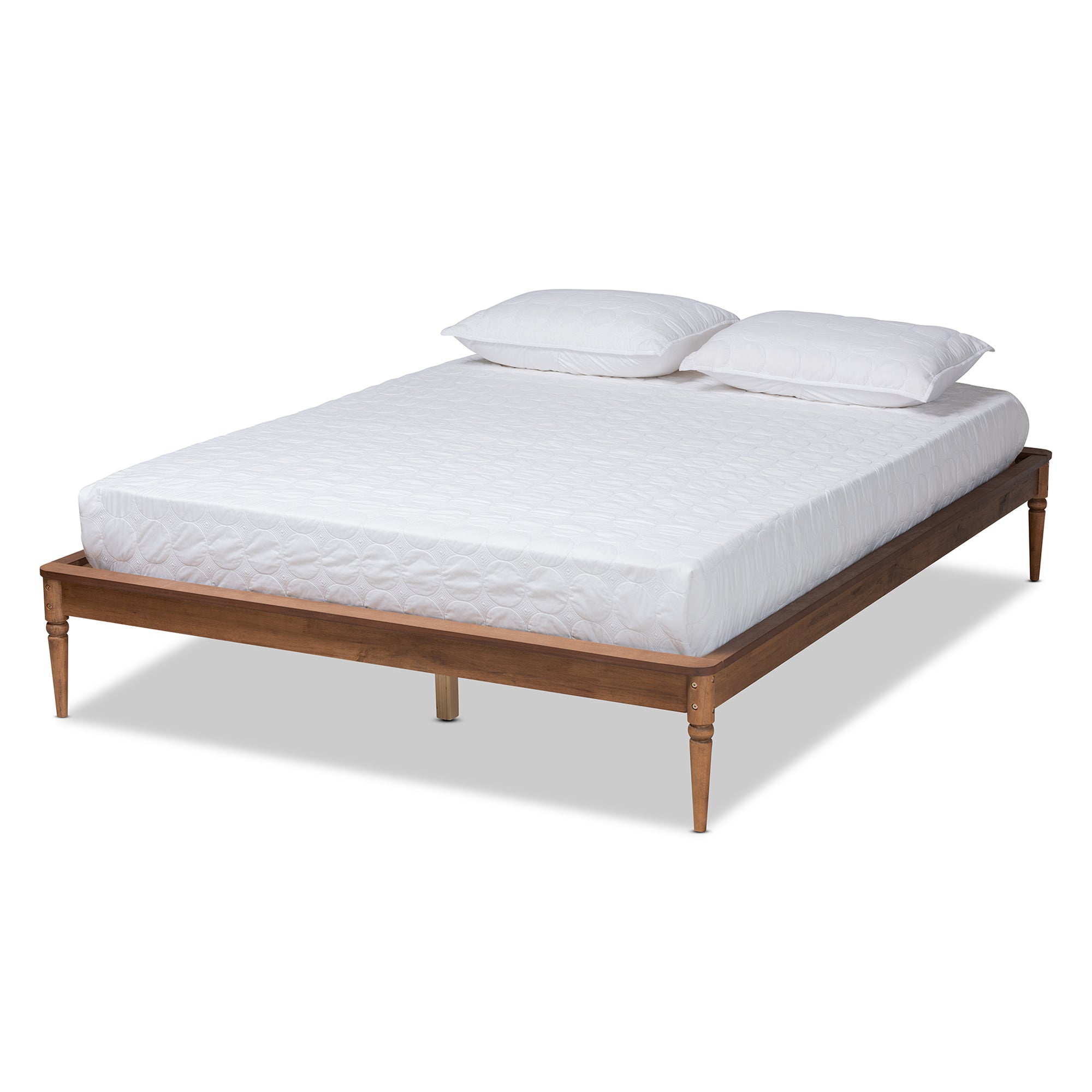 Pietro Queen Walnut Finished Wood Platform Bed Frame Traditional Ring-Turned Legs