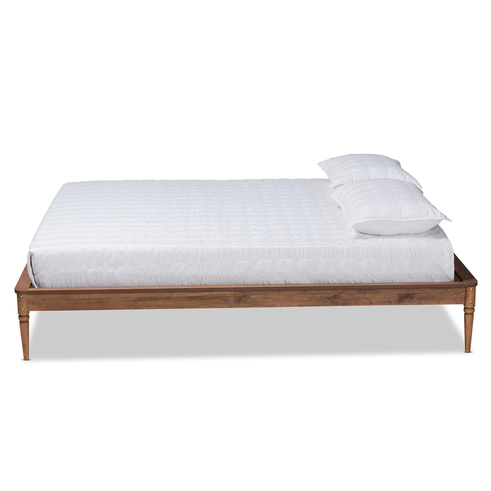 Celie Full Size Classic Wood Bed Frame – Traditional Walnut Brown Finish
