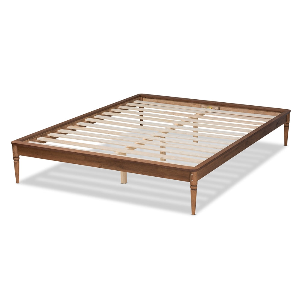 Celie Full Size Classic Wood Bed Frame – Traditional Walnut Brown Finish