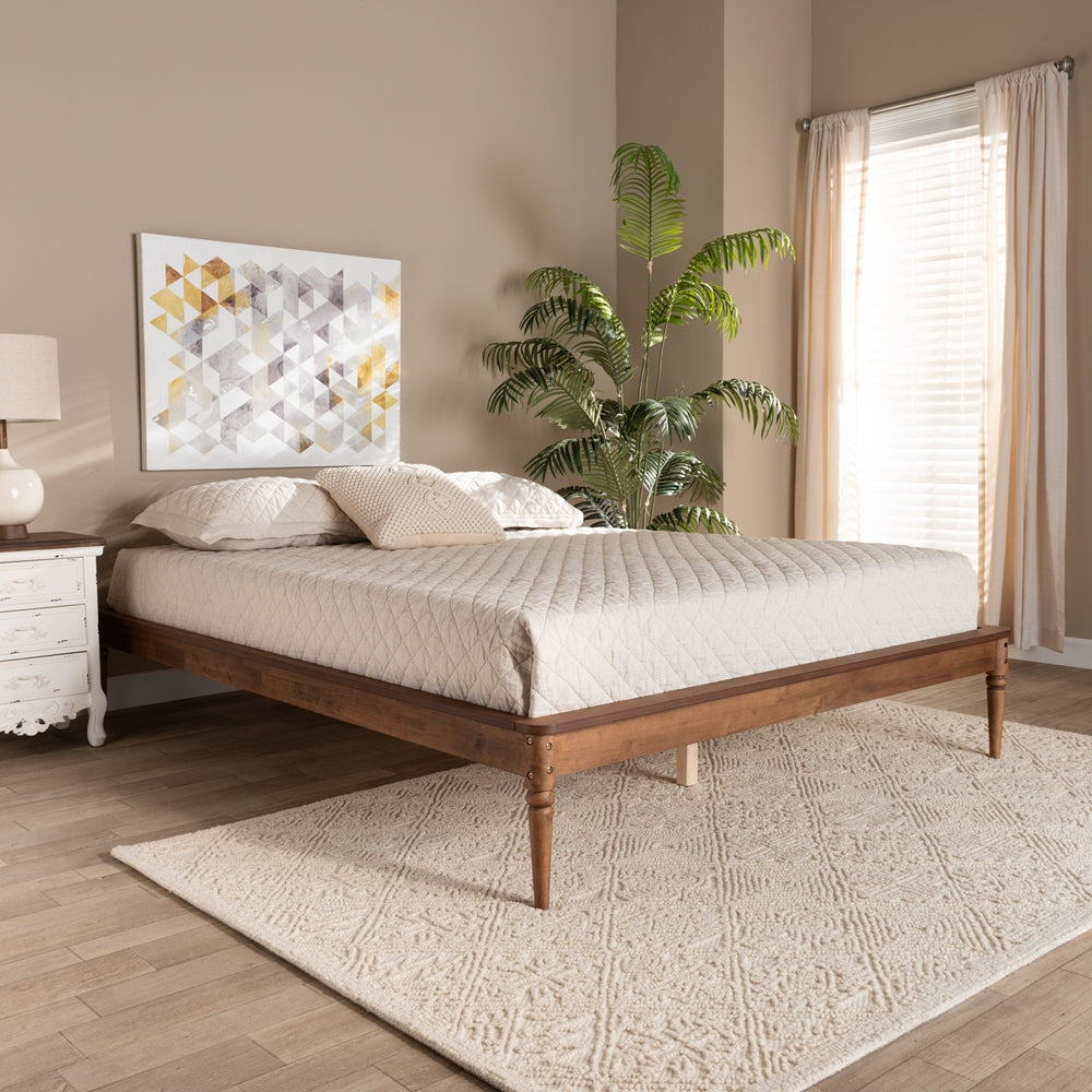 Artus King Size Rubber Wood Bed Frame – Traditional Walnut Brown with Wood Slats
