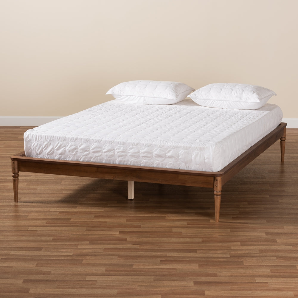 Pietro Queen Walnut Finished Wood Platform Bed Frame – Traditional Ring-Turned Legs