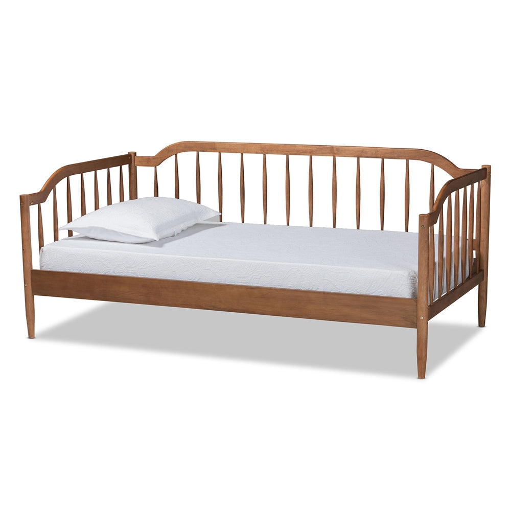 Yashiya Twin Walnut Brown Daybed Parson Classic Mid-Century Wood Slat Design