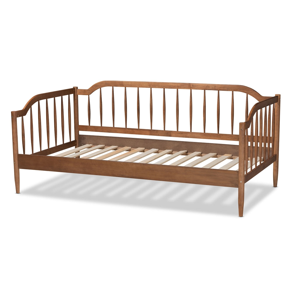 Yashiya Twin Walnut Brown Daybed Parson Classic Mid-Century Wood Slat Design