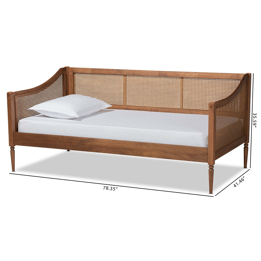 Rochadh Twin Size Walnut Wood Daybed – Ogden Mid-Century Modern Design with Rattan Accents