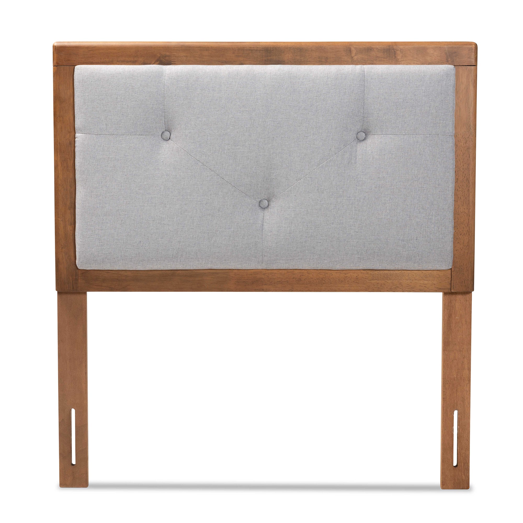 Abner Modern and Contemporary Transitional Light Grey Fabric Upholstered and Walnut Brown Finished Wood Twin Size Headboard