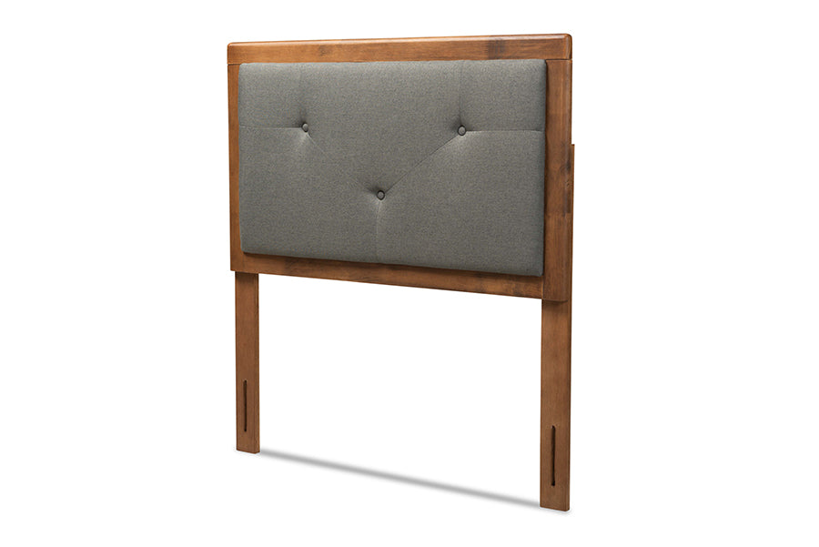 Abner Modern and Contemporary Transitional Dark Grey Fabric Upholstered and Walnut Brown Finished Wood Twin Size Headboard