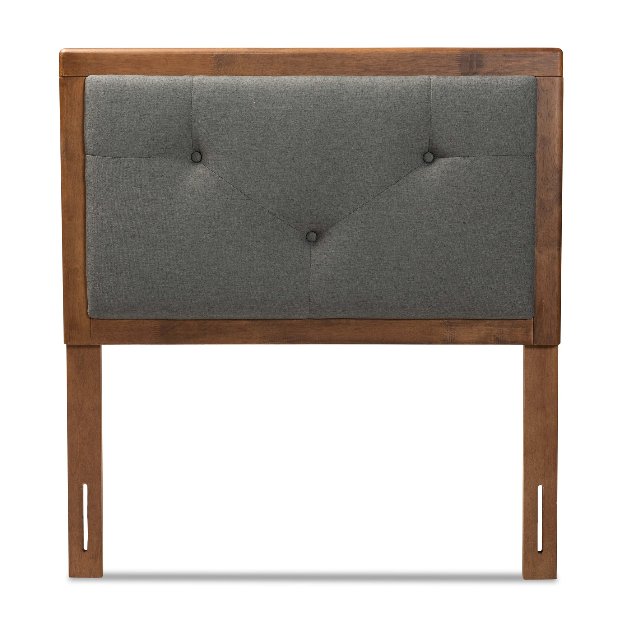 Abner Modern and Contemporary Transitional Dark Grey Fabric Upholstered and Walnut Brown Finished Wood Twin Size Headboard