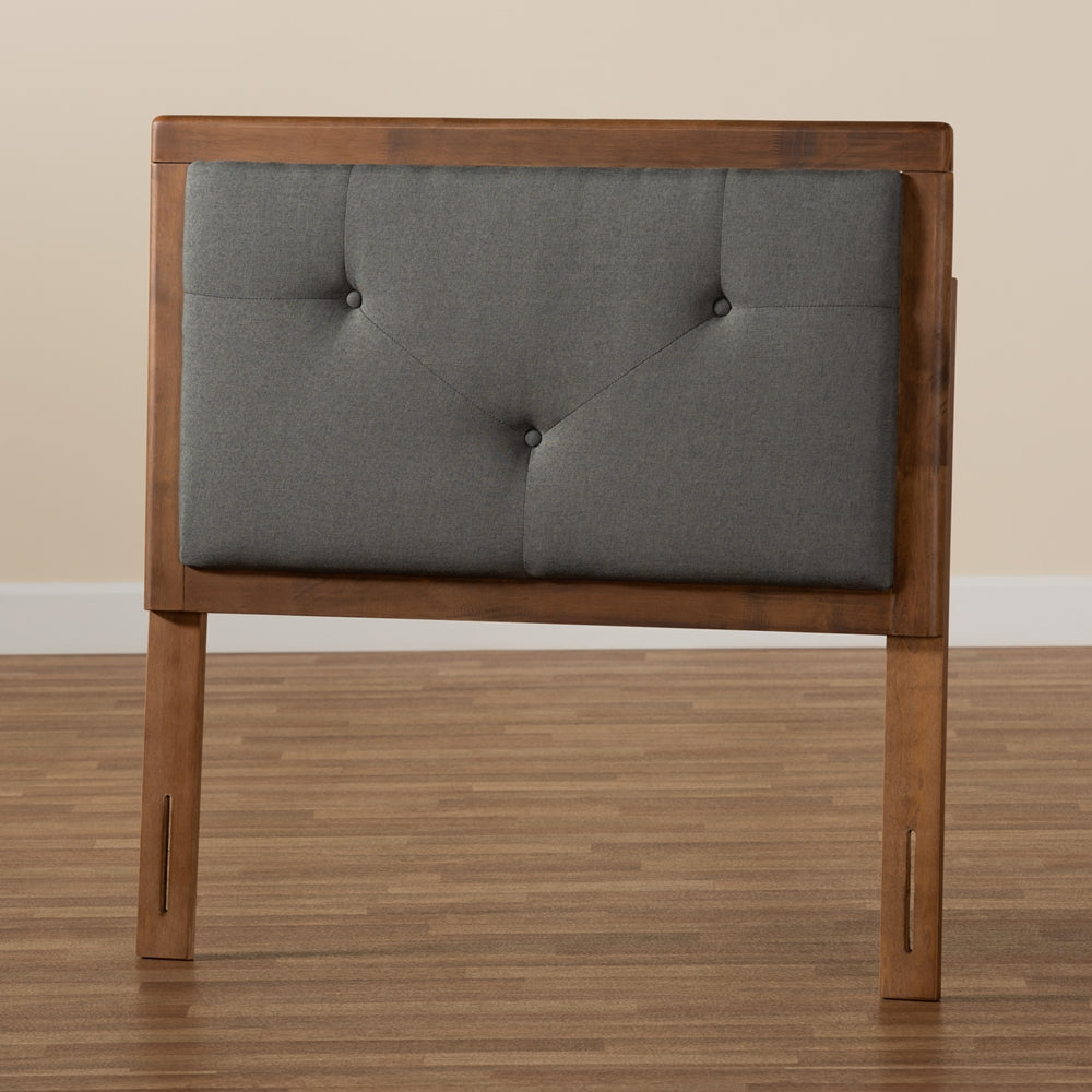 Abner Modern and Contemporary Transitional Dark Grey Fabric Upholstered and Walnut Brown Finished Wood Twin Size Headboard