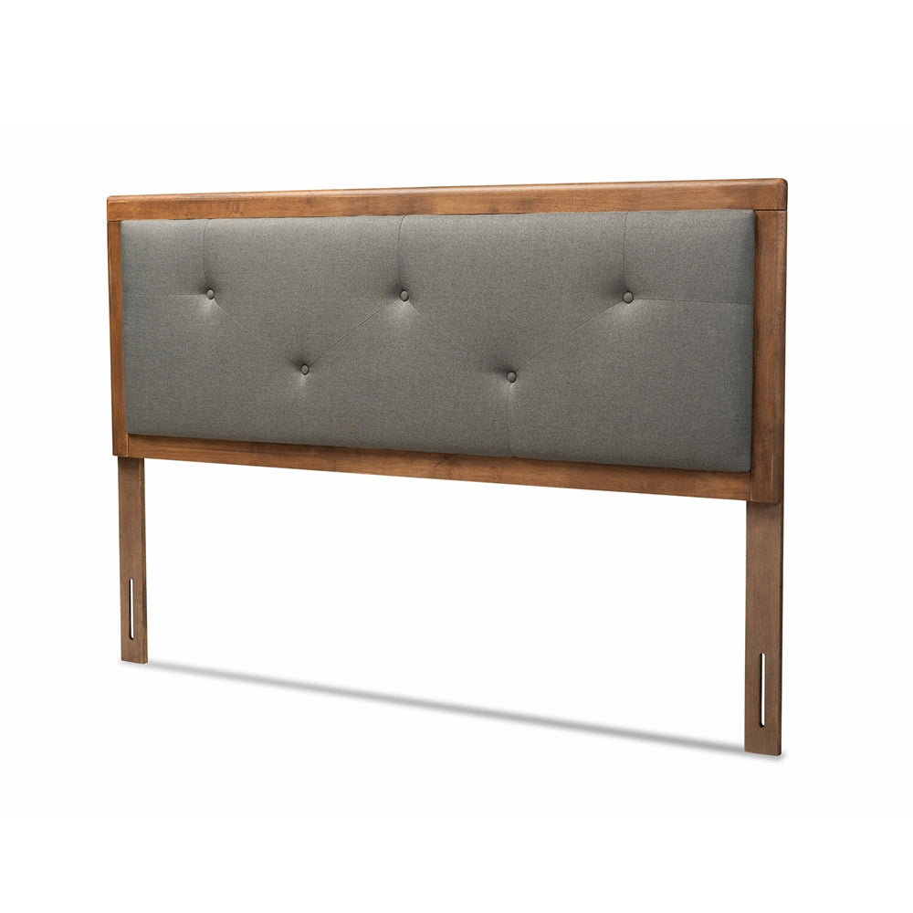 Abner Modern and Contemporary Transitional Dark Grey Fabric Upholstered and Walnut Brown Finished Wood Queen Size Headboard