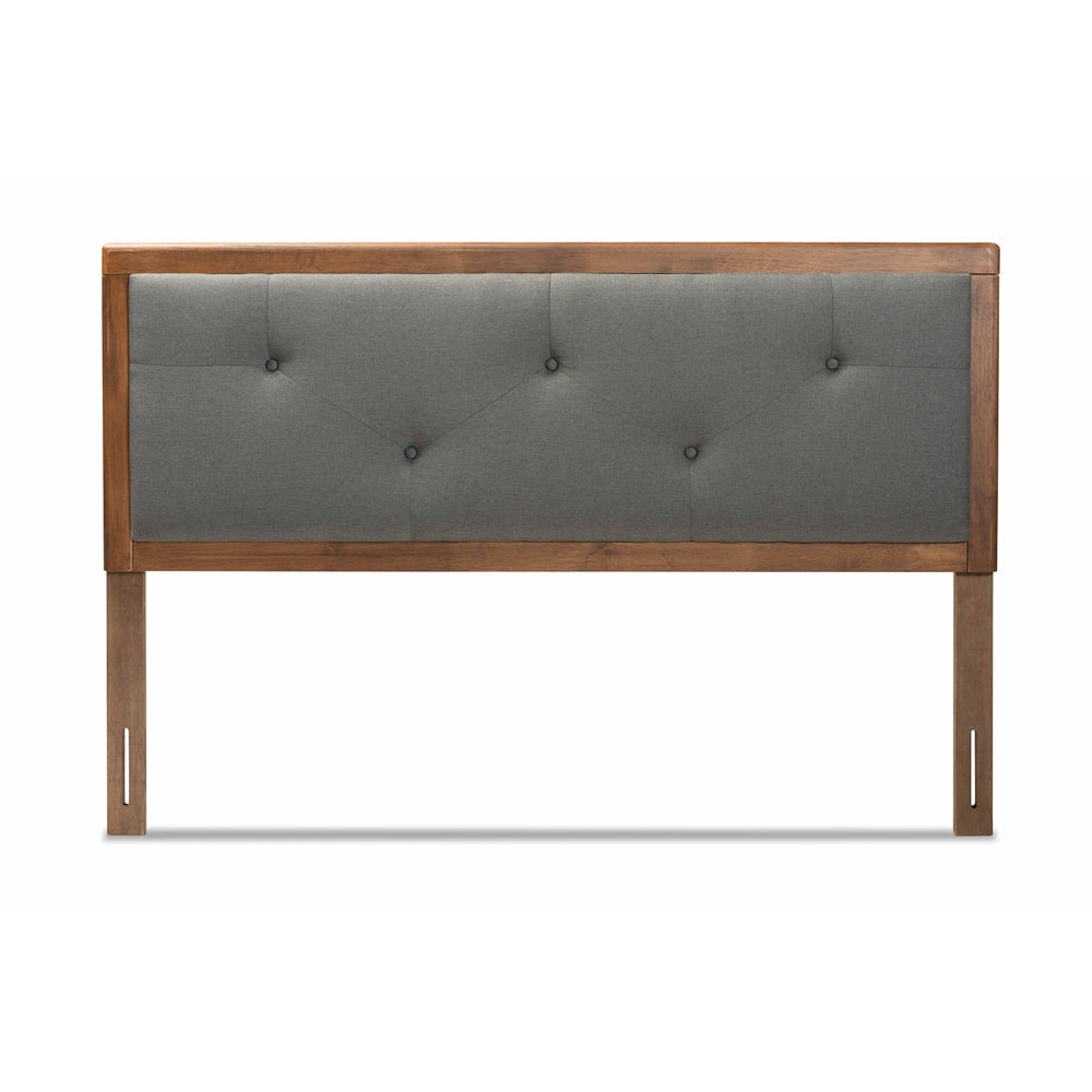 Abner Modern and Contemporary Transitional Dark Grey Fabric Upholstered and Walnut Brown Finished Wood King Size Headboard