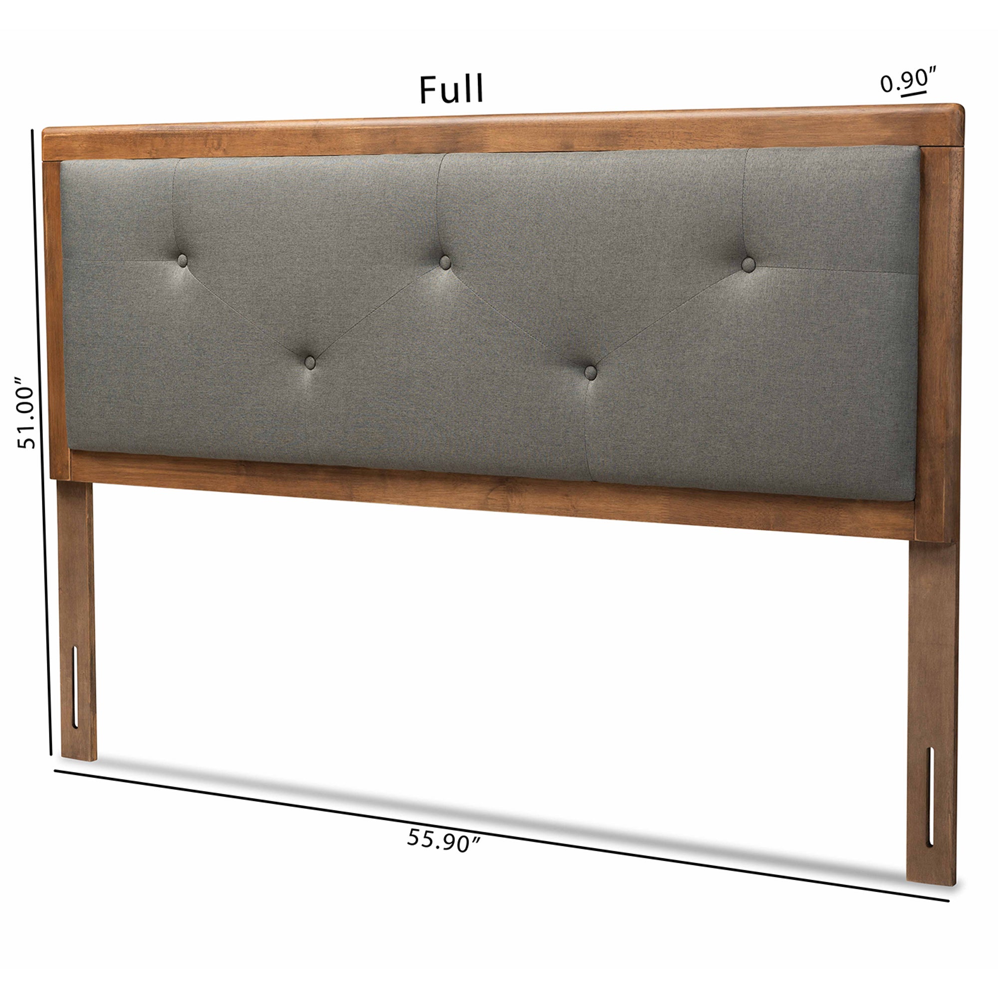 Abner Modern and Contemporary Transitional Dark Grey Fabric Upholstered and Walnut Brown Finished Wood Queen Size Headboard