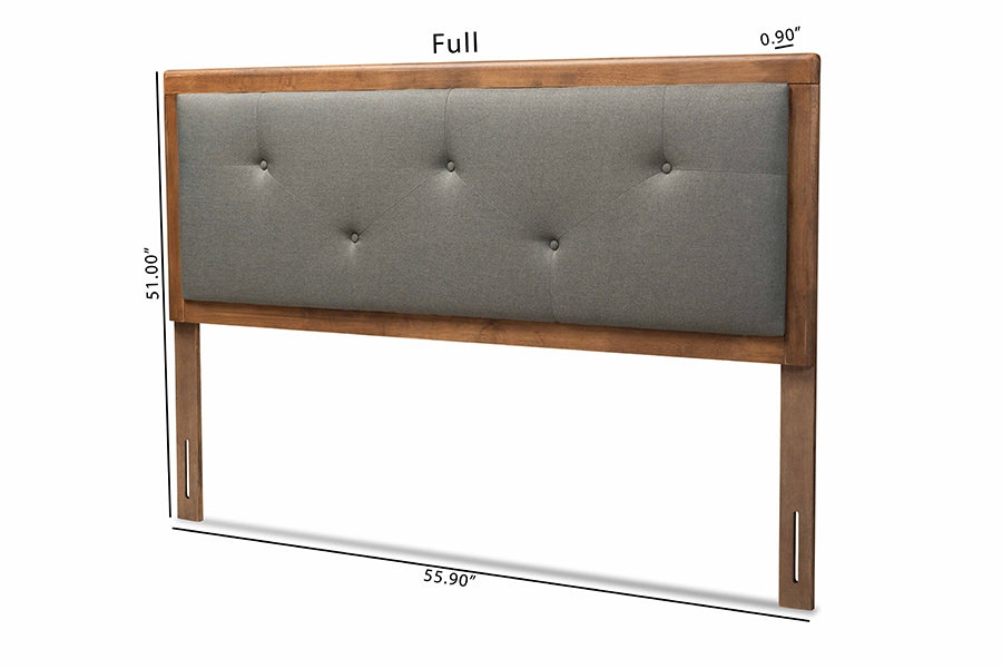 Abner Modern and Contemporary Transitional Dark Grey Fabric Upholstered and Walnut Brown Finished Wood King Size Headboard