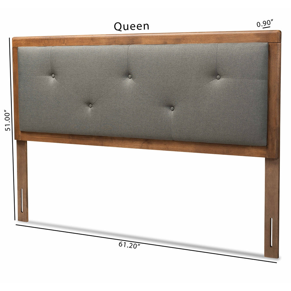 Abner Modern and Contemporary Transitional Dark Grey Fabric Upholstered and Walnut Brown Finished Wood Queen Size Headboard