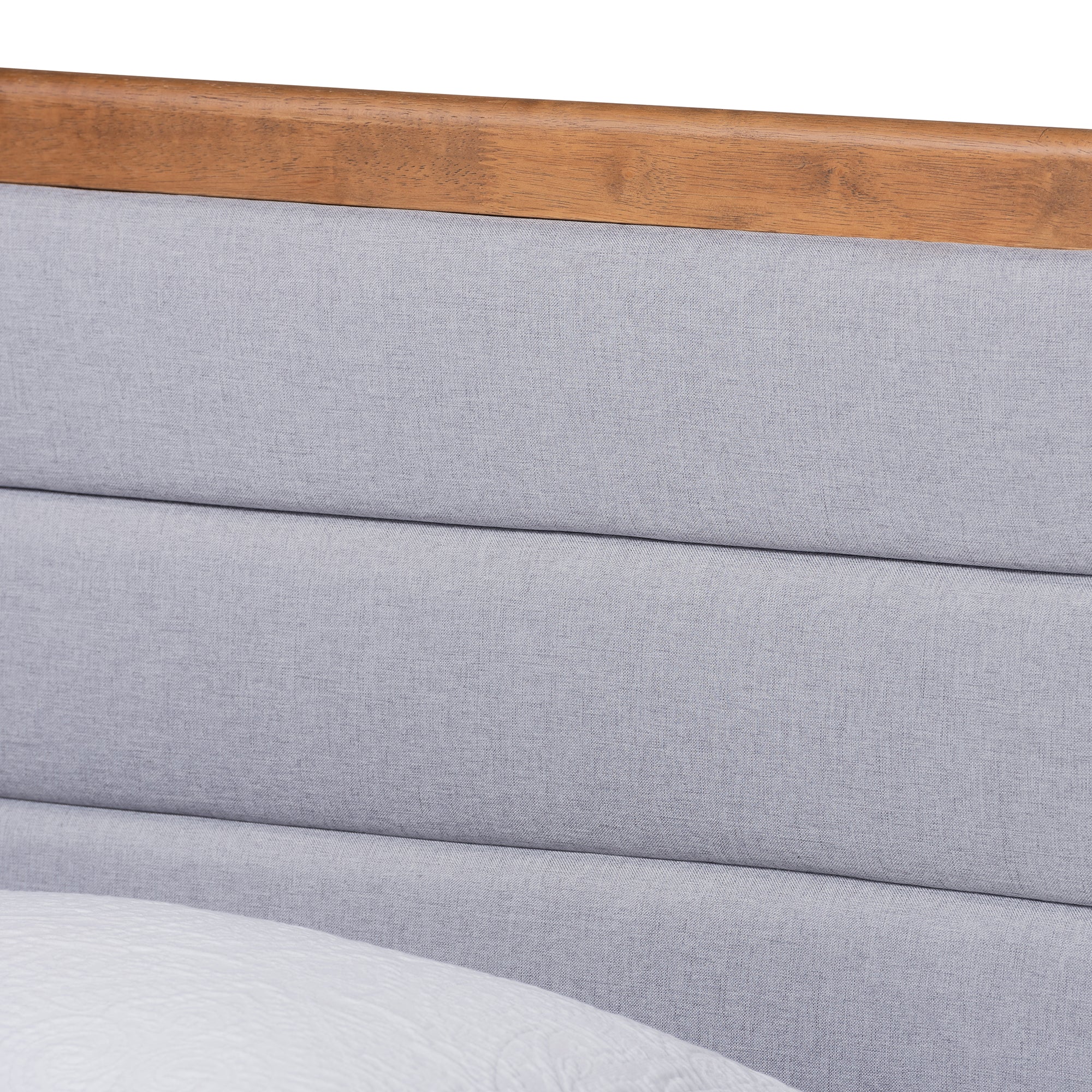 Seren Mid-Century Modern Light Grey Fabric Upholstered and Walnut Brown Finished Wood Twin Size Platform Bed