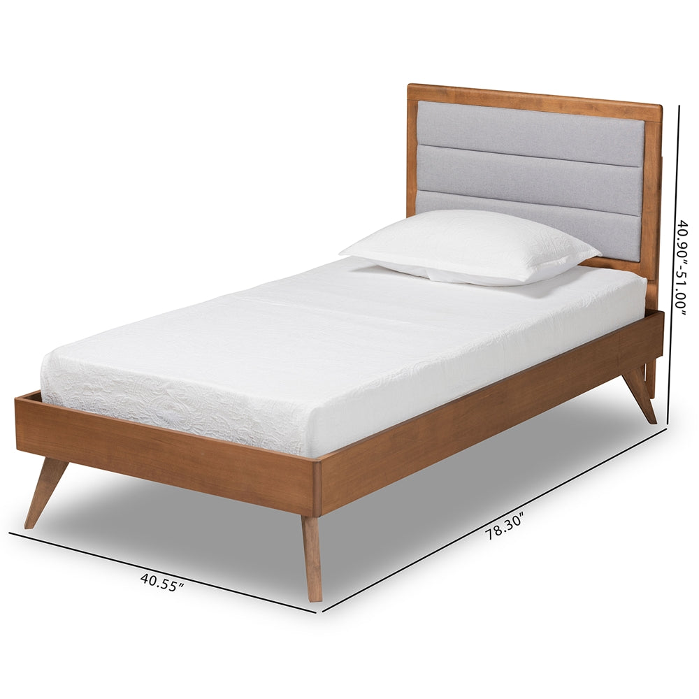 Linn Light Grey Fabric and Walnut Brown Finished Wood Platform Bed