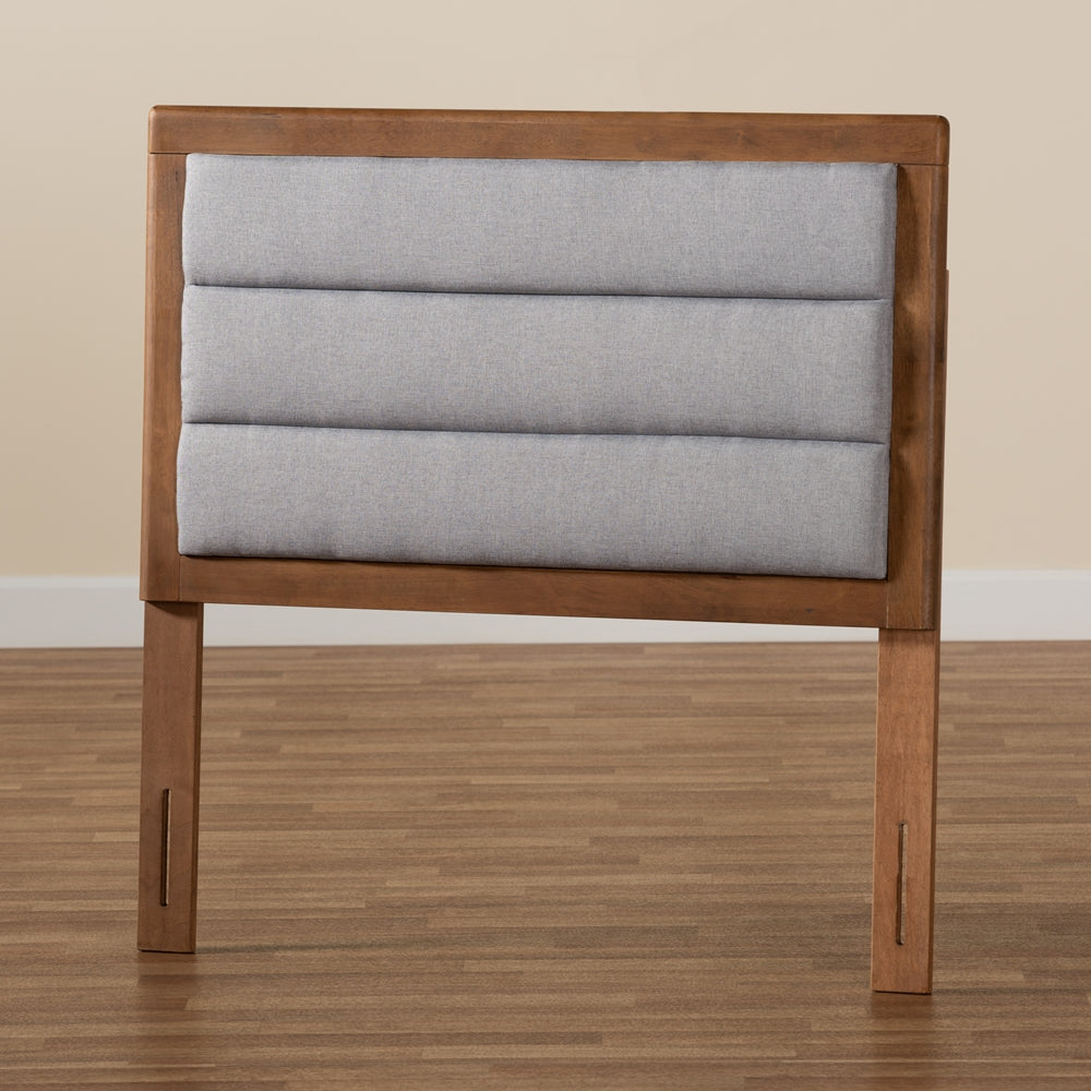 Dexter Modern and Contemporary Light Grey Fabric Upholstered and Walnut Brown Finished Wood Twin Size Headboard