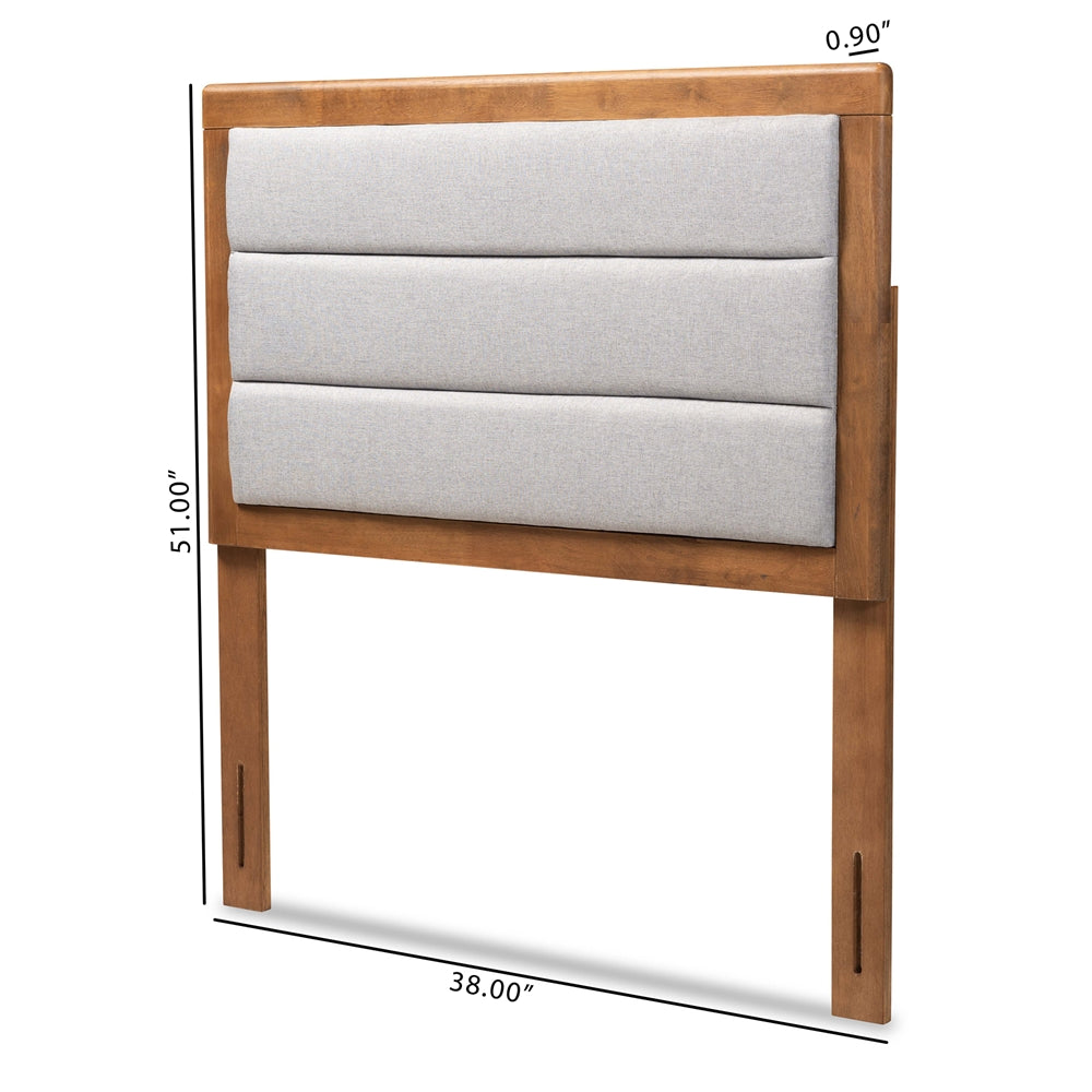 Dexter Modern and Contemporary Light Grey Fabric Upholstered and Walnut Brown Finished Wood Twin Size Headboard