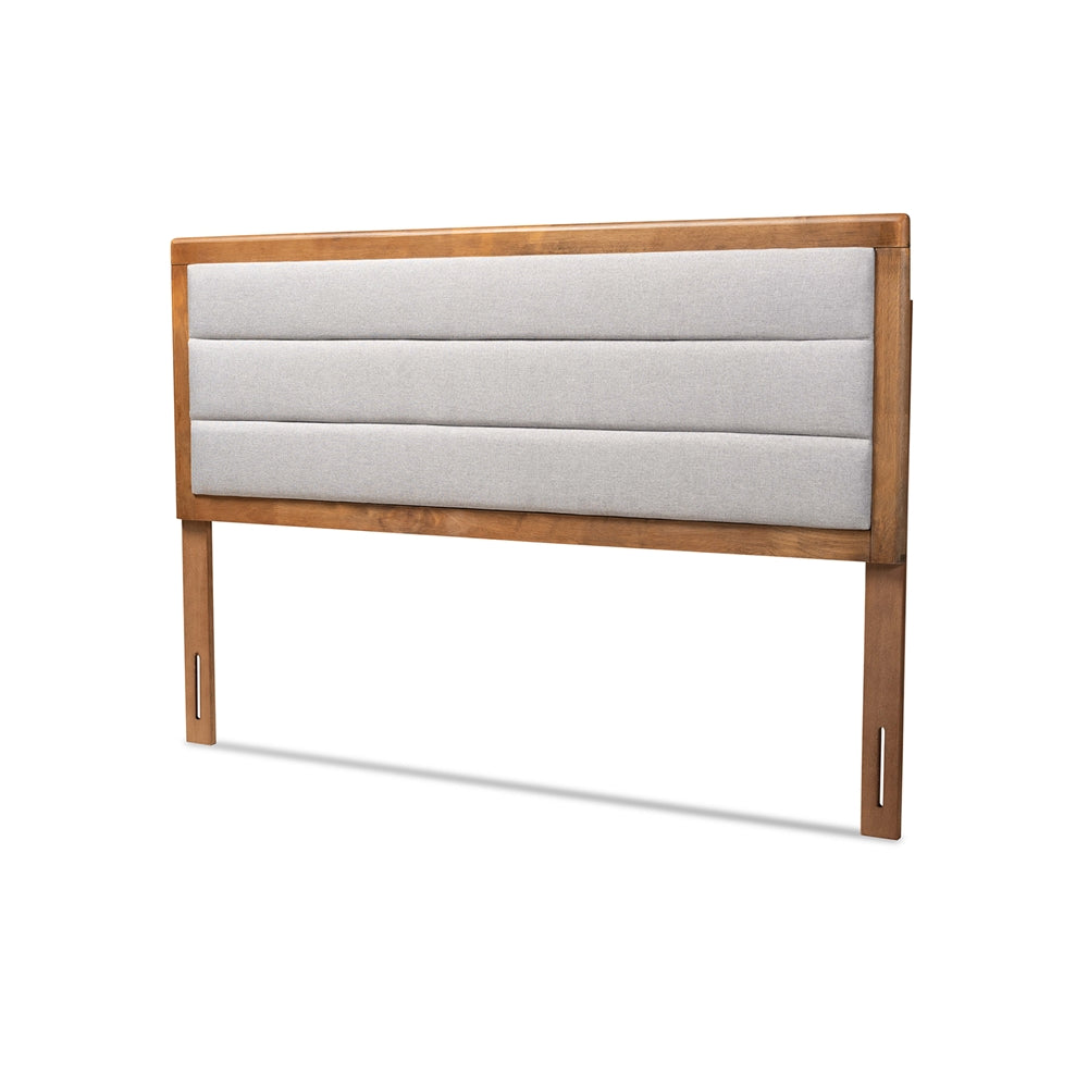 Dexter Modern and Contemporary Light Grey Fabric Upholstered and Walnut Brown Finished Wood King Size Headboard